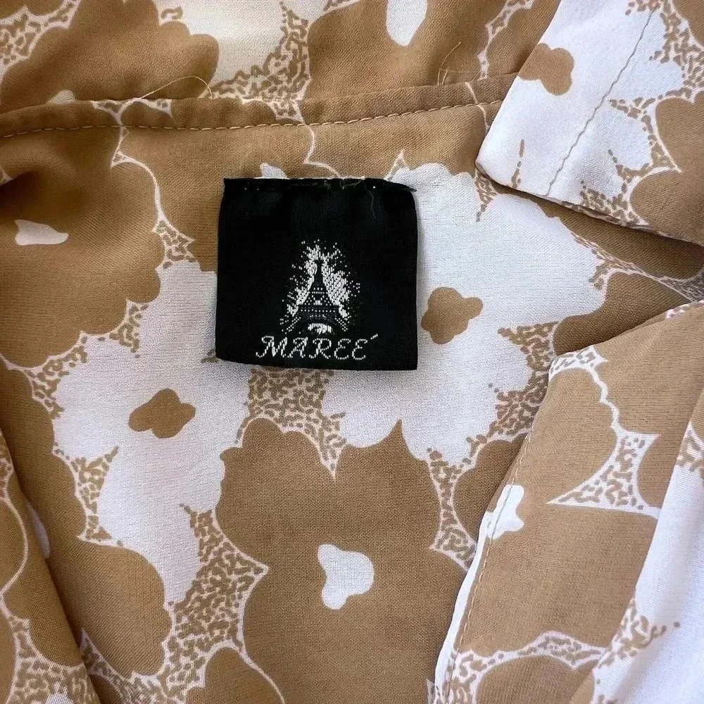 VTG Maree Womens Floral Tan Secretary Dress Sz 12 Structured Retro 80s Twee - Picture 4 of 13
